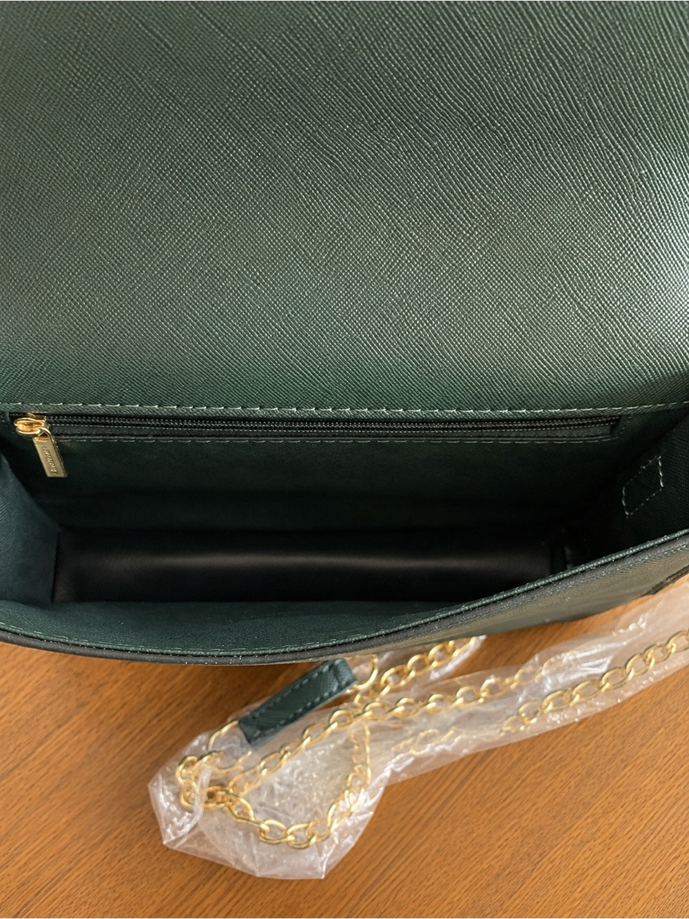 Badgley Mischka Deep Green Crossbody Wallet with Gold I Chain - Picture 7 of 8